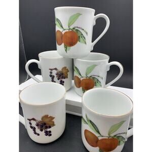 (5) Vintage Porcelain Royal Worcester Evesham Vale Flared Coffee Mugs